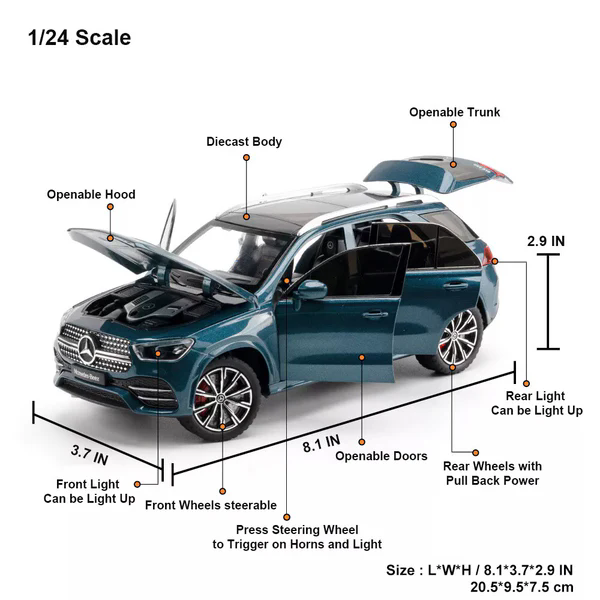 1:24 Alloy Die-cast Mercedes-Benz GLE 350 Toy Car with Sound and Light